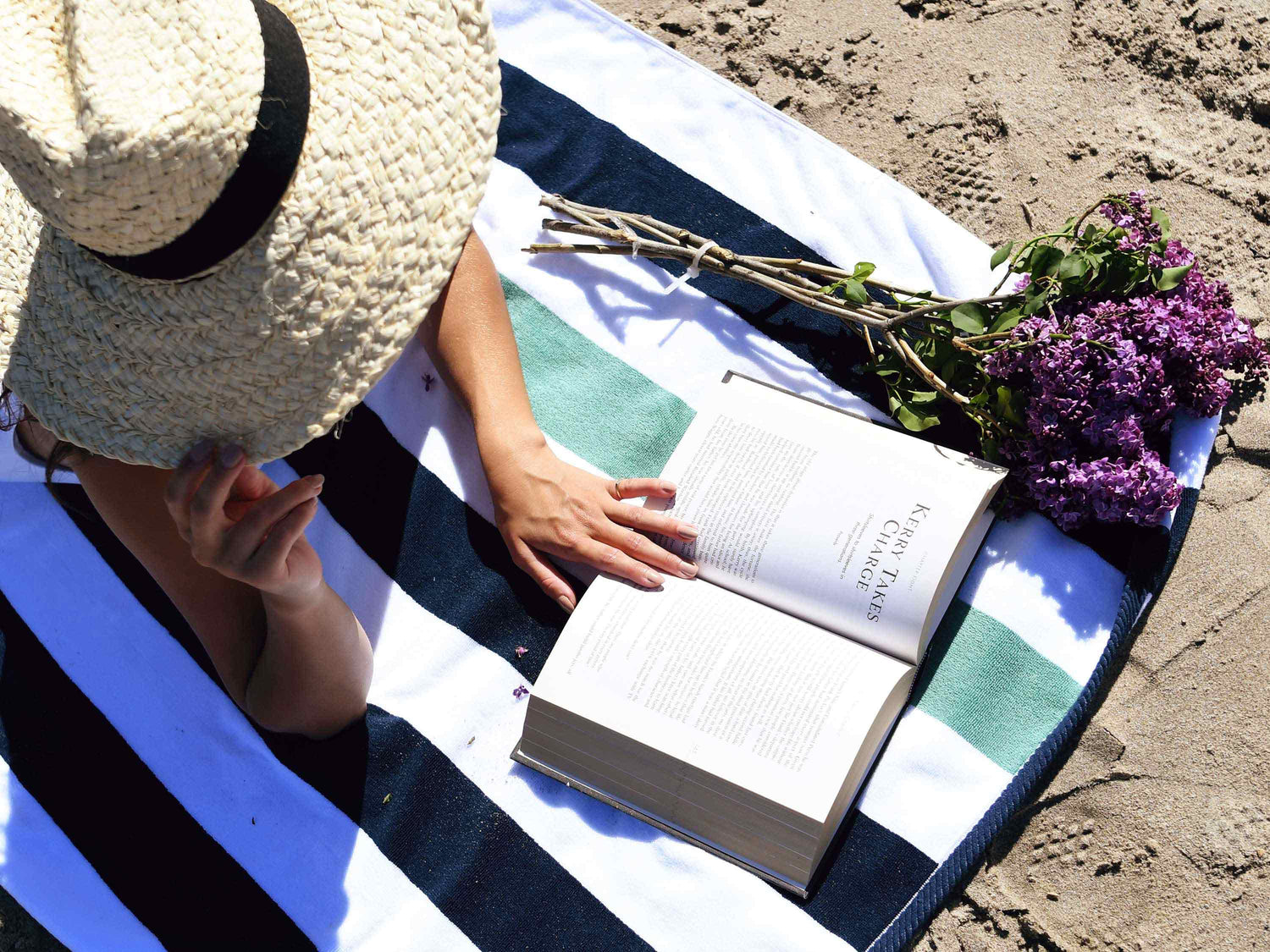 First picture of Midnight Blue & Seafoam Classic Cabana Beach Towel