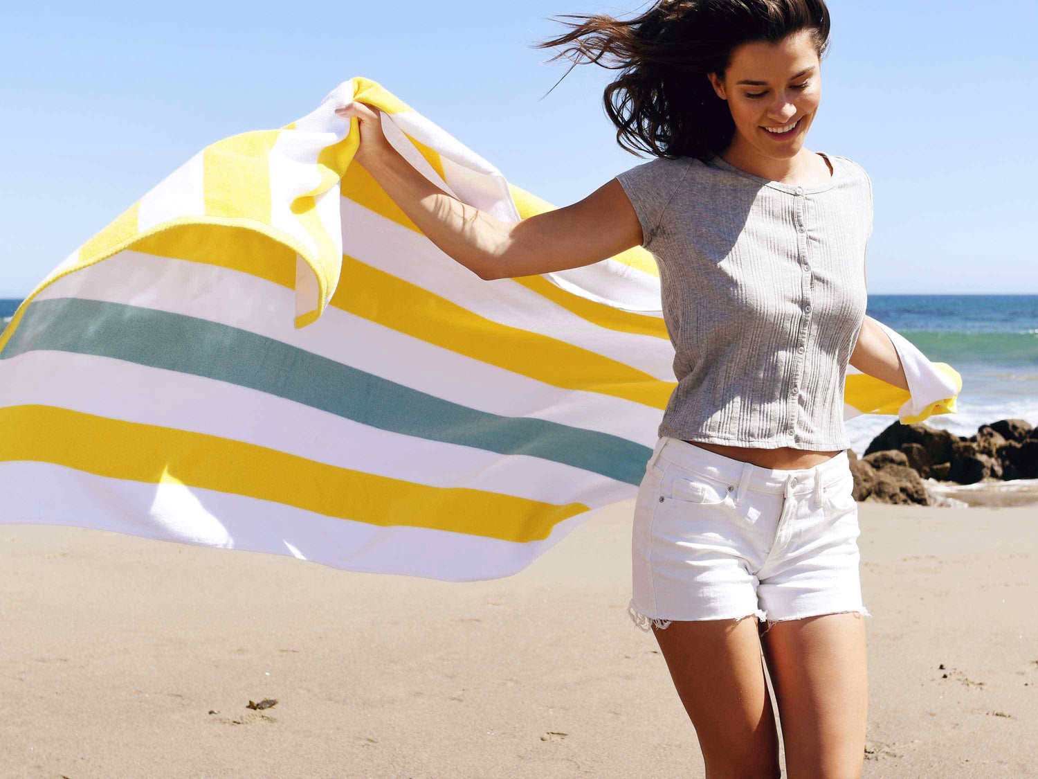 First picture of Yellow Sea Glass Cabana Beach Towel