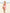 A woman carrying a soft, oversized coral and white striped microfiber beach towel over her shoulder at the beach.